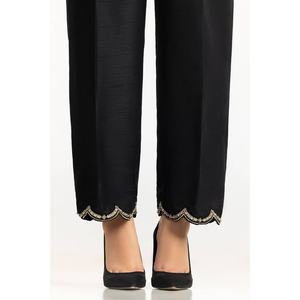 Pantalon en Soie Noire 100% Naturelle Brodé TR-24-25 en Tissu Crêpe avec Décoration de Broderie Détaillée - Product Image 1