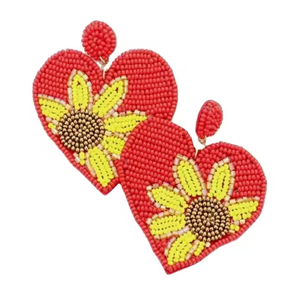 Pendientes clásicos de flores bordadas con cuentas de semillas, diseño de fiesta hecho a mano de La India para mujeres y niñas - Product Image 2