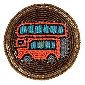 Sous-verre rond perlé de style urbain fabriqué à la main avec un design de taxi en rose et gris pour la décoration de table - Product Image 5