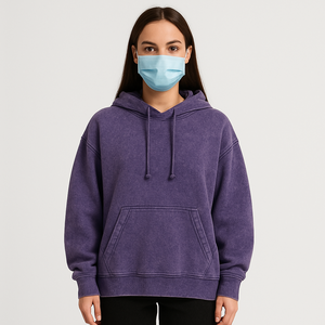 Sel acide lavé brodé hiver Vintage surdimensionné sweats à capuche haute Streetwear mode décontracté correspondant cordon - Product Image 2