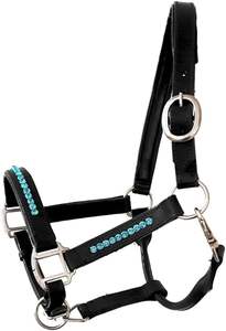 Adeefa Enterprise Leather Halter Turquoise Crystal For Horses With SS Fitting Headcollar for Horses. - Product Image 2