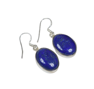 Boucles d'oreilles mode bleu Lapis Lazuli 925 argent Sterling pierres précieuses crochet boucle d'oreille bijoux faits à la main forme ovale cadeau pour noël - Product Image 1
