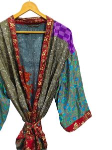 <b>Swim</b> Wear Soft Silk Bathrobe Multi Color <b>Robe</b> Night Wear <b>Robe</b> Indian Vintage Recycled Silk Sari Kimono, - Product Image 2