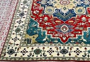 Bizar พรมดีไซน์คลาสสิก8x10หรูหราสไตล์ราชวงศ์พรมขนสัตว์สีแดงสีเบจพรมพื้นที่ถักด้วยมือสำหรับรถยนต์ - Product Image 2