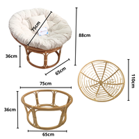 Chaise Papasan bohème ultra-pelucheuse fabriquée à la main avec cadre en rotin naturel et coussin rond pour le salon ou l'appartement.
