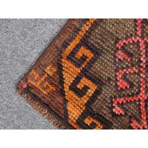 Alfombra de 1.1x3.2 pies, Alfombra Pequeña Vintage, Alfombra Floral Marrón - Product Image 5