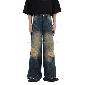 กางเกงยีนส์ทรงฮิปฮอปทรงหลวมสำหรับผู้ชายกางเกงยีนส์ระบายอากาศได้ดีขนาดใหญ่ออกแบบได้ตามต้องการ - Product Image 1