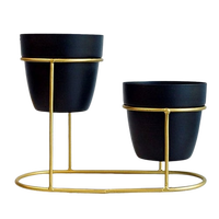 Pot Tanaman Desain Modern Ramah Lingkungan dari Bahan Besi dengan Set Pot Ganda untuk Rumah & Taman, Pot Logam Hitam untuk Meja