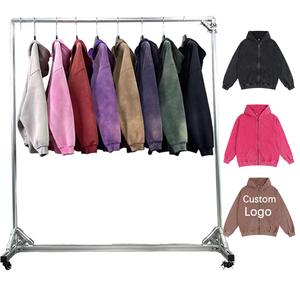 Acid Wash Hoodie <b>Zip</b> up Custom Cropped Oversize Cotton Vintage <b>Sweatshirt</b> with logo Printing <b>Men</b> Heavyweight Acid Washed Hoodie - Product Image 1