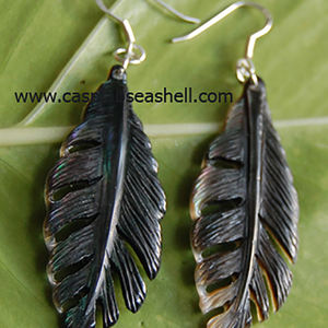 Boucles d'oreilles en argent Bali Shell avec motif Art plume coquillage bijoux pour cadeaux - Product Image 4