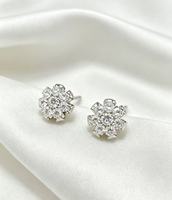 Boucles d'oreilles clous en argent 925 plaqué or 18 carats avec zircon en forme de fleur, sertissage griffe, hypoallergéniques, bijoux de luxe pour mariée, cadeau de mariage pour femme