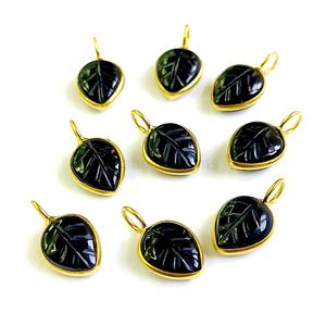 Onyx noir naturel 925 feuille d'argent pendentif pierre en vrac sculpté feuille breloques pour bijoux en gros pierres précieuses feuilles sculptures en vrac - Product Image 5
