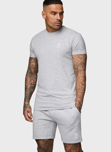 Vêtements de sport décontractés pour hommes Ensemble 2 pièces Survêtement de jogging à motif uni avec short t-shirt brodé à manches courtes 100% coton - Product Image 4