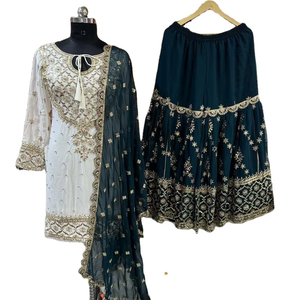 Conjunto de Sari y Blusa de Diseño con Tejido de Seda y Algodón Multicolor Especial para el Eid 2025, para Fiestas de Invierno - Product Image 1