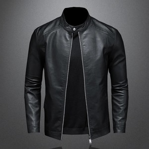 Chaqueta de cuero con cuello levantado para hombre, chaqueta ajustada de cuero Pu, abrigo informal de moda para motocicleta, motociclista para hombre - Product Image 2