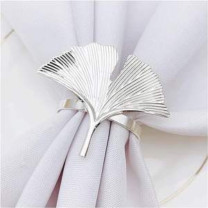 Anneaux et boucles de serviettes rectangulaires avec finition argentée, sculptés à la main, style classique pour mariages, dîners en famille et Noël - Product Image 5