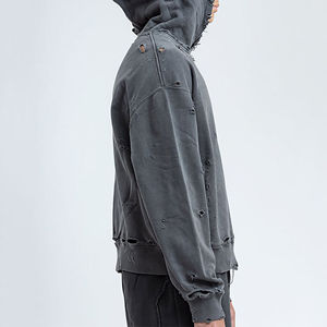 Sudadera con Capucha Personalizada, Estilo Vintage, con Efecto Desgastado y Salpicaduras de Pintura, Lavada al Ácido, para Hombre, 100% Algodón, Ecológica y Transpirable, para Invierno - Product Image 4