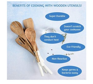 Mirha Malta Collection Premium Handmade <b>Wooden</b> Cooking Utensil Set Made in India Spoon Included - Product Image 5