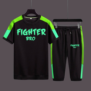 ชุดวอร์ม2ชิ้นสำหรับผู้ชายชุดครอป Boxy แขนสั้นชุดวิ่งตามสั่ง - Product Image 3