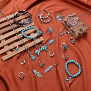 Conjunto de Joyería Bohemia, Joyas de Moda, Collar, Pulsera, Anillo <span class=keywords><strong>y</strong></span> Aretes de Turquesa, Conjunto de Joyería Occidental de Turquesa <span class=keywords><strong>para</strong></span> Mujer - Product Image 2
