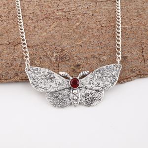Collier pendentif aile de manteau céleste en grenat rouge taillé rond, plaqué argent 925, pour fiançailles, soirée, pendentif tendance - Product Image 4