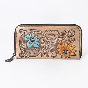 Portefeuille en cuir Crazy Horse pour femmes, portefeuille vintage à double pli en cuir véritable - Product Image 1