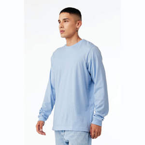 Fabricant OEM personnalisé T-shirt unisexe bleu bébé à manches longues et col rond-100% Airlume Cotton, 4.2 oz - Product Image 2