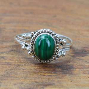 Bague fine en argent sterling 925 faite à la main Design classique unique avec pierre précieuse de malachite naturelle Vermeil d'éternité personnalisé - Product Image 4