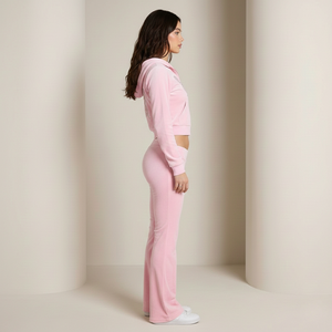 Wholesale Custom Women Y2K Velvet Tracksuit Set <b>Butterfly</b> Cropped Zip Hoodie Flared Pants Two Piece Above Knee Sweat Suit - Product Image 3