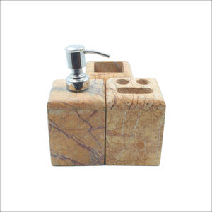 Accessoires de salle de bain en marbre moderne écologique de qualité supérieure comprenant un distributeur de savon exquis porte-brosse à dents élégant - Product Image 1