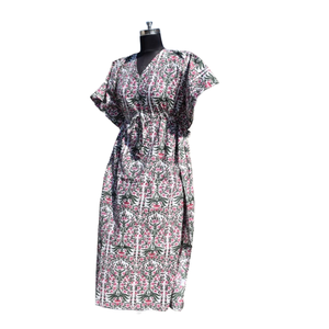 Kaftan Algodón Mujeres Handblock Floral Impreso Robe Sleepwear Maxi Dress - Product Image 4