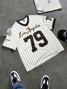 2025 superventas Unisex 220GSM gráfico sublimación manga corta cuello en V rayas fútbol americano Jersey transpirable de gran tamaño - Product Image 6