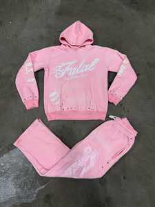 Ensemble pantalon de survêtement et sweat à capuche pour homme Ensemble survêtement deux pièces OEM Sun Faded Men Stacked Joggers Ensemble de pantalons de survêtement évasés - Product Image 4