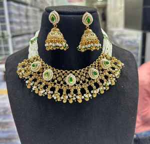 Conjunto de collar clásico chapado en oro de calidad superior de aspecto hermoso con pendientes Ropa tradicional para bodas Compromiso para mujeres - Product Image 2