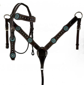 Venta al por mayor precio de fábrica cuero genuino ecuestre Headstall hecho a mano estilo occidental personalizado Color tallado ropa de caballo - Product Image 5