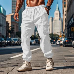 Pantalon cargo décontracté en coton respirant pour homme, taille mi-haute, style streetwear vintage, multi-poches, pour l'hiver - Product Image 6