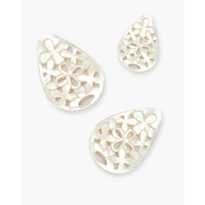 Capuchons de perles en filigrane en forme de poire, nacre blanche - Product Image 1