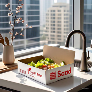 Boîtes de fast-food jetables en papier kraft imprimées sur mesure Emballage à emporter pliable écologique à usage unique avec logo pour salade au déjeuner - Product Image 1