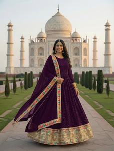 Robe Anarkali avec broderie sur toute la surface, travail de séquence, en faux georgette lourd, tenue de soirée, robe Anarkali prête à porter - Product Image 6