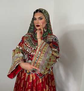 Afghani mejor calidad hecho a mano Kuchi vestido afgano hasta el suelo línea A tela de algodón con bordado trabajo técnicas teñidas lisas - Product Image 3