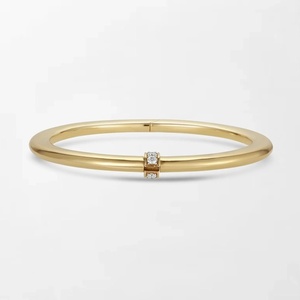 Bold Regular Hinged Bracelet With 6 Round Lab Grown Diamonds 0.34 Carat GH-VS In 14K Yellow <b>Gold</b> Wedding Anniversary Gift - Product Image 1