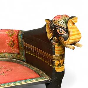 Hand-Painted Elephant Accent <b>Chair</b> <b>Reclining</b> Leather Furniture Traditional Design for Home Office Antiqued Style Wooden <b>Chair</b> - Product Image 5