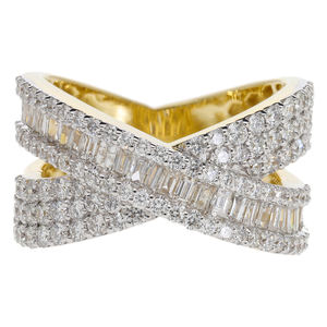 แหวนเพชรชุบโรเดียมสุดคลาสสิกประดับด้วยเพชร14K อันประณีตดีไซน์แบบไขว้ที่ประณีตและมีการตัดที่ยอดเยี่ยมแบบกลม - Product Image 1