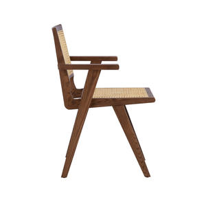 Modern Arm Dining <b>Chair</b> with Solid Teak Wood Frame and Woven Natural <b>Rattan</b> Seat Backrest for Apartment and Indoor/Outdoor Use - Product Image 3