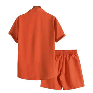 เสื้อคอตตอนแขนสั้นมีกระดุมเต็มปกเสื้อแฟชั่นใหม่ล่าสุดเสื้อผ้าลำลองระบายอากาศสำหรับฤดูร้อนสีพื้น - Product Image 2