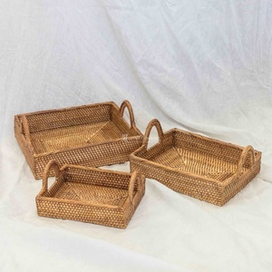 Wicker Rattan Storage <b>Tray</b> Set, Natural Rectangular Wicker <b>Trays</b> with Handles for Home Organization, Bathroom, and Kitchen - Product Image 5
