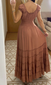 Vestido Maxi Bohemio de Varias Capas para Mujer, Manga Acampanada, Cuello en V, Cintura Natural Elástica, Tejido Ecológico, con Cinturón, para Playa o Resort - Product Image 5