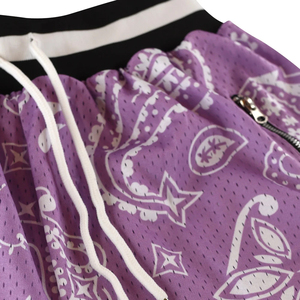 Shorts de basketball pour homme de haute qualité, imprimé paisley violet, en mesh, avec cordon de serrage, respirant, vêtements de sport d'été, coupe régulière, adulte - Product Image 6