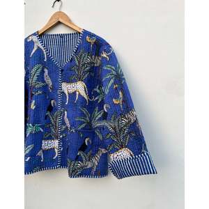 Handmade Quilted Animal Print Cotton <b>Jacket</b> Summer/Winter Coat with Custom Logo Autumn/<b>Blazer</b>/ Spring Style <b>Leather</b> Shell - Product Image 3