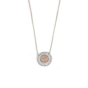 Pendentif Cercle en Or 14 carats avec Calligraphie Allah, Pierre Blanche, Argent Sterling 925 Rhodié, Forme Géométrique Ornée de Zircons - Product Image 2